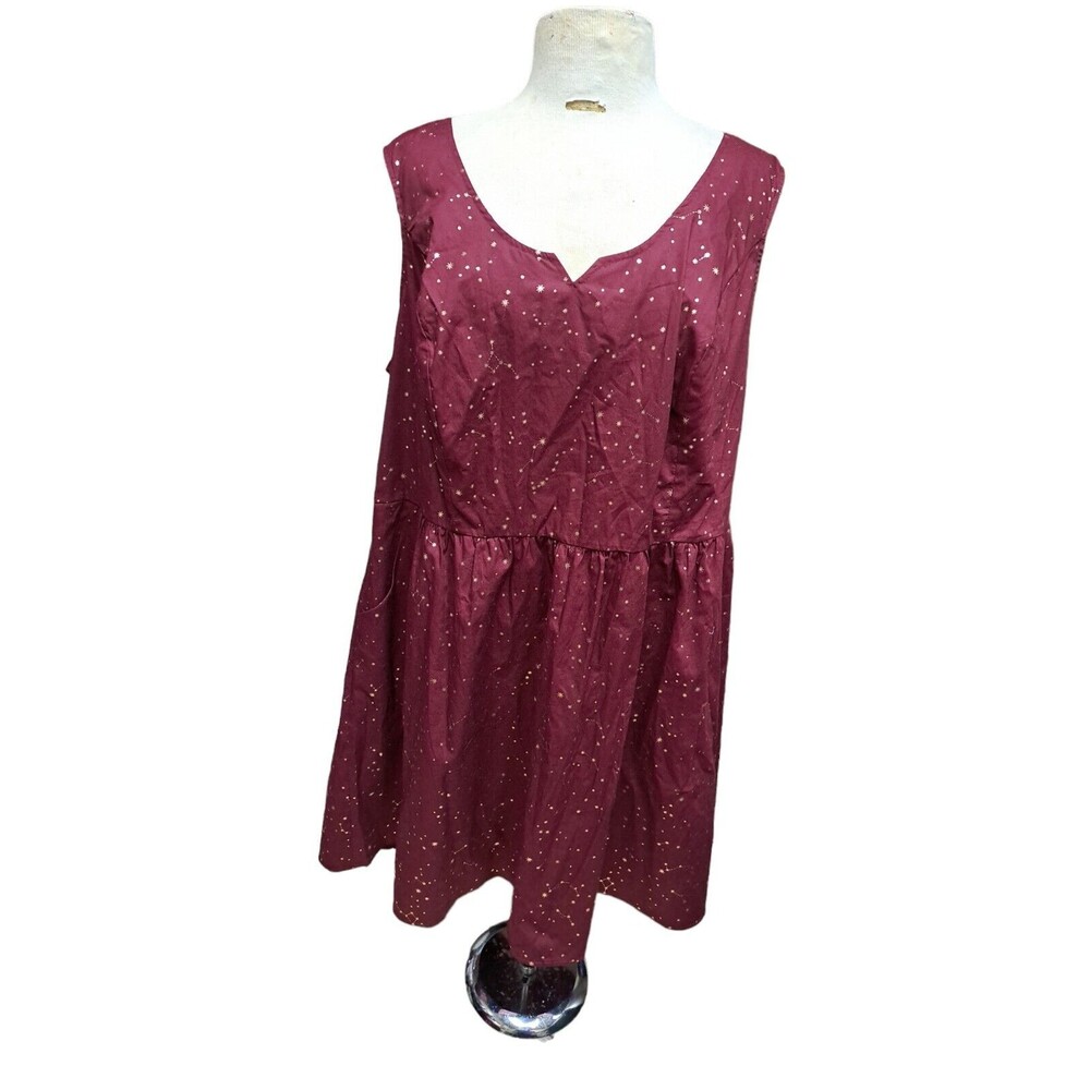 NWT ModCloth Burgundy A-line Star Dress Women's Size 26 Pockets Sleeveless